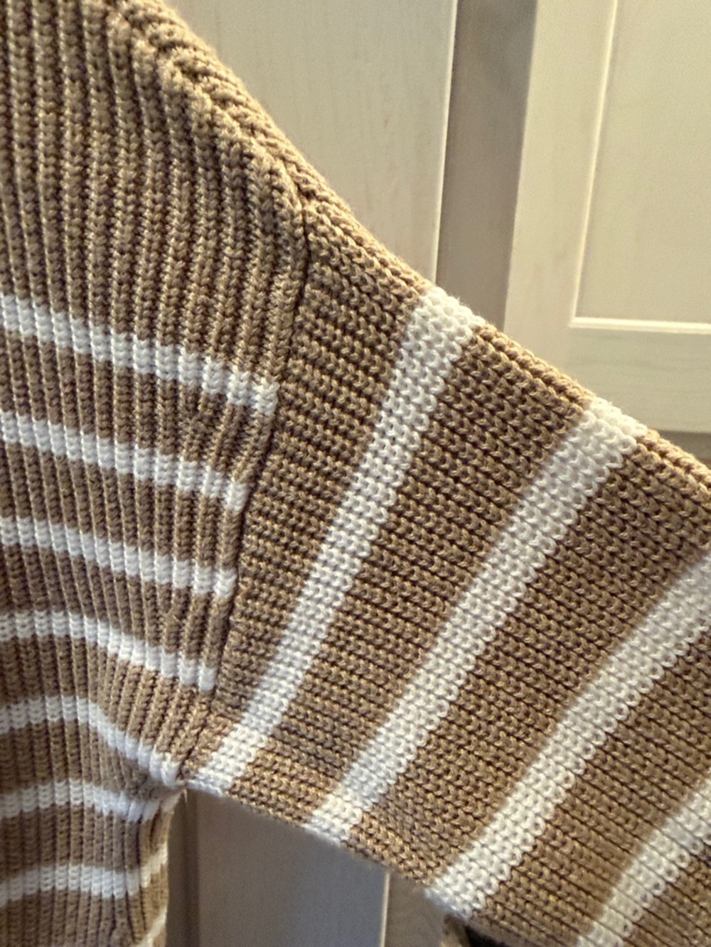 NWOT Banana Republic Tan and White Striped Crewneck Sweater - Picture 3 of 11